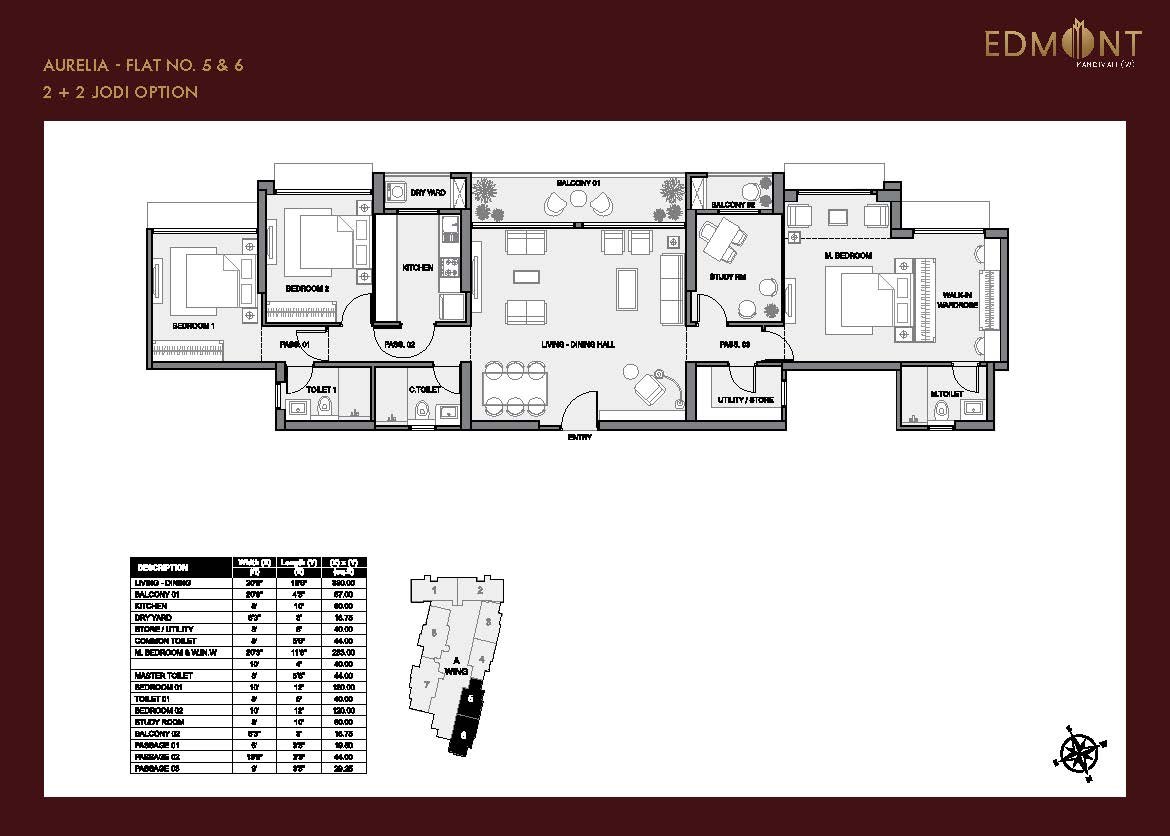 Floor Plan and Configuration of 3 bhk at Sheth Edmont, Kandivali