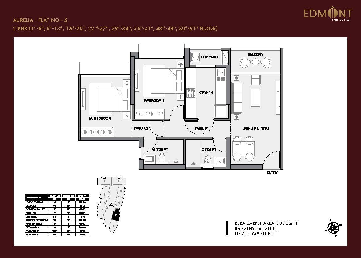 Floor Plan and Configuration of 2 bhk at Sheth Edmont, Kandivali