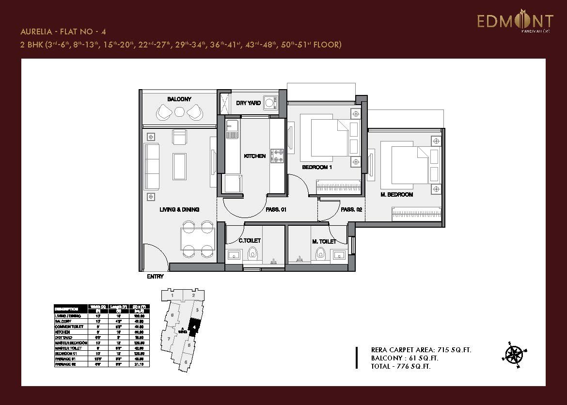 Floor Plan and Configuration of 2 bhk at Sheth Edmont, Kandivali